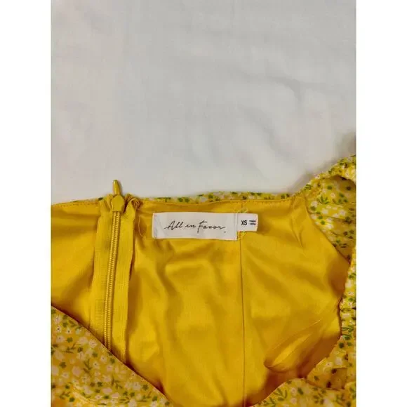All In Favor Sasha Ruched Mini Dress Women's XS Yellow Puff Sleeve Coquette - Picture 4 of 15